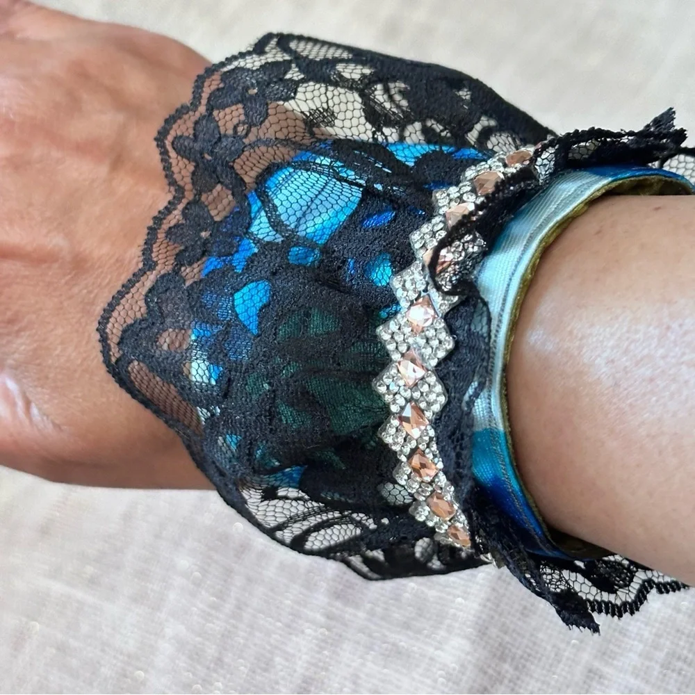 RUBYRUDI Cuff Bracelet Handcrafted OOAK Fabric Embellished Artisan Wearable Art